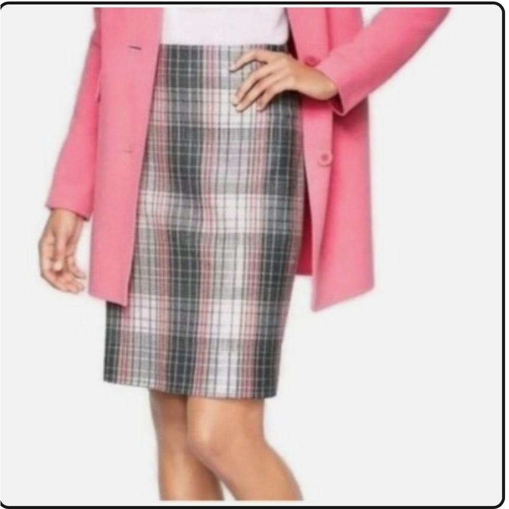 Talbots Gray & Pink Plaid Wool-Blend Pencil Skirt | Classic Career Chic